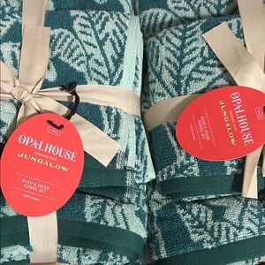 Opalhouse Jungalow Bundle of 2 Sets of Teal Leaf Pattern Towel Sets